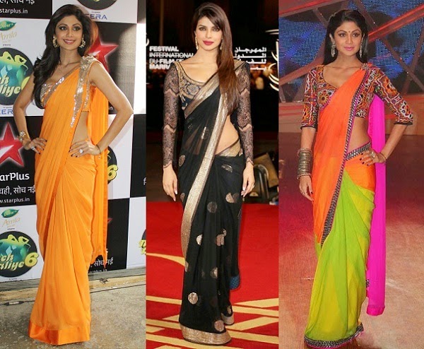 bollywood style saree drape for hourglass body shape