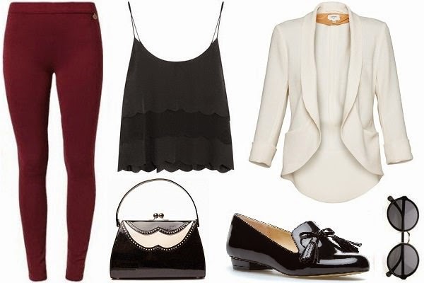 formal outfit with leggings, cami, and blazer