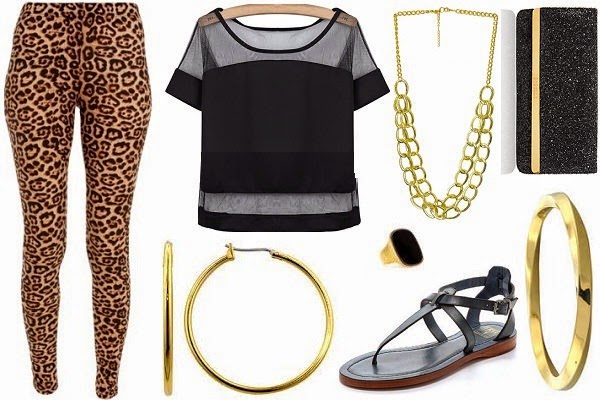 leggings party outfit with animal print leggings and sheer top