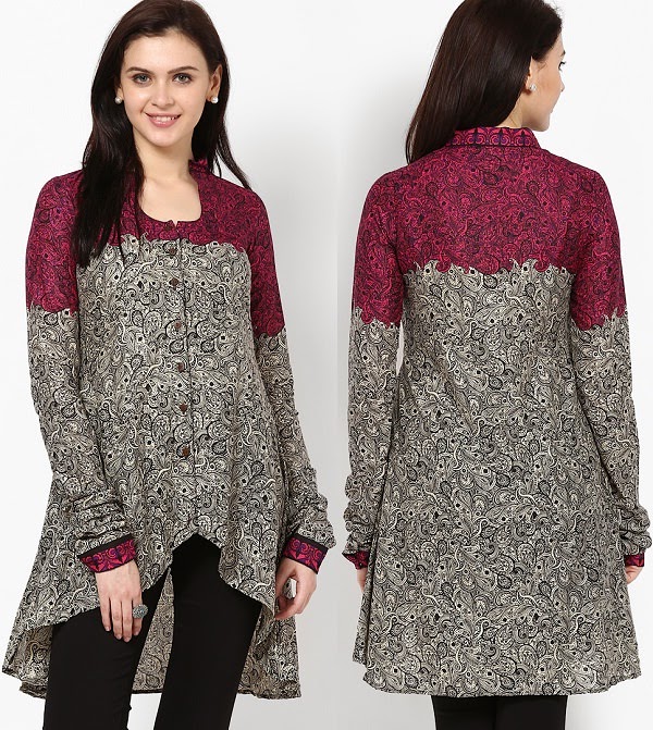 Trendy cotton kurti for jeans, Floral printed cotton kurti designs 