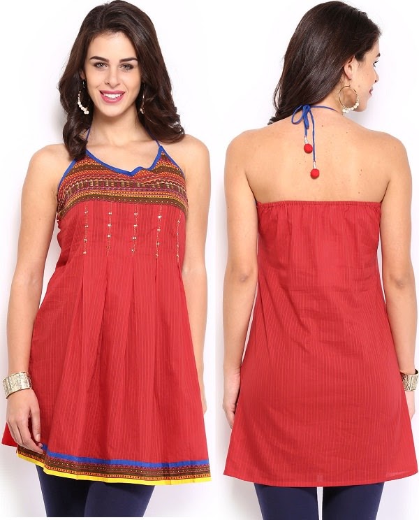 Red backless kurti for daytime