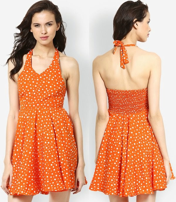 Orange backless dress for daytime