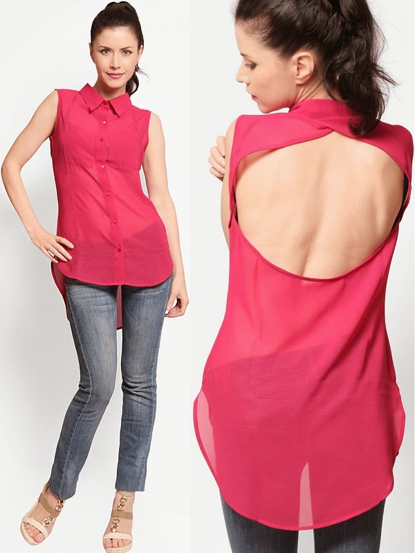 See-through shirt with round cut on back