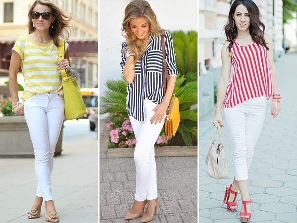 white jeans with striped tee and blouses