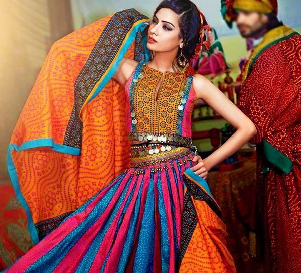 multi color chaniya choli with chunri prints