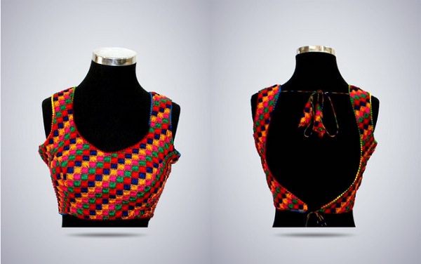 multi color backless saree blouse