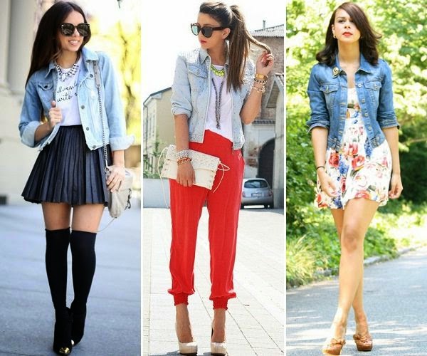 denim jacket with skirt, trouser and summer dress