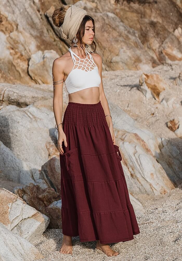 gypsy-tiered-skirt, unique skirts, long skirt styles, ethnic long skirts