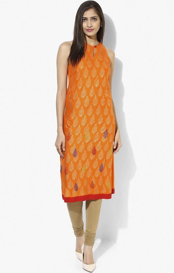 divina-orange-raglan-neckline-kurta, Types of Necklines for Kurti