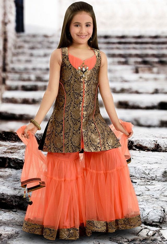 girls-peach-sharara, sharara for girls