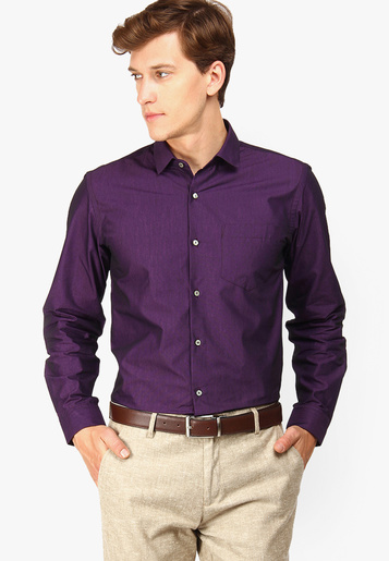 purple shirt with beige pant