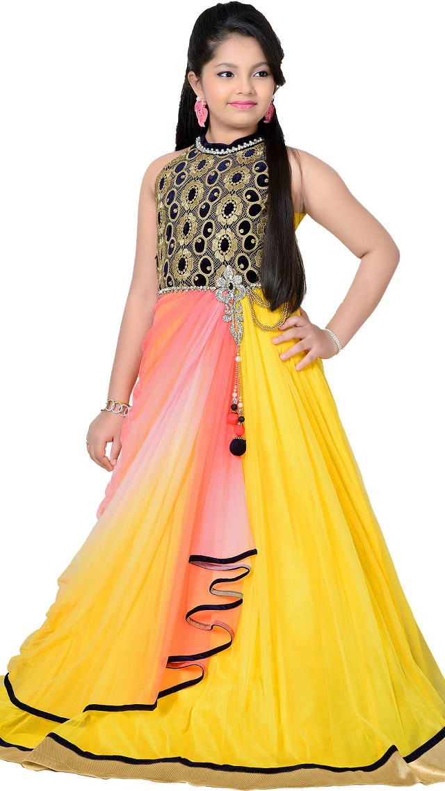 yellow-gown, party wear for kids