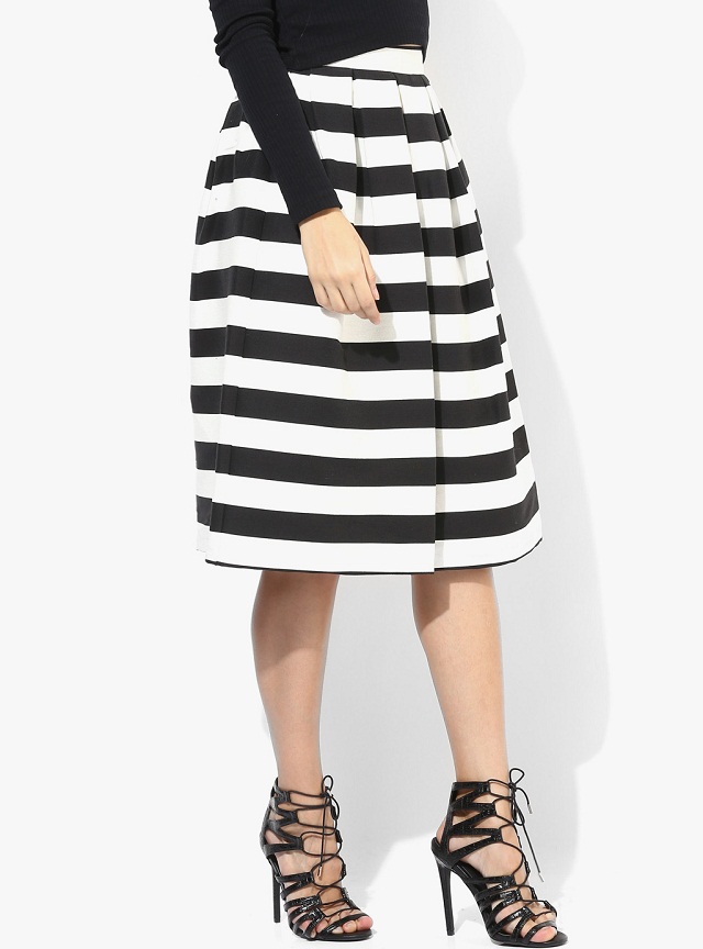 black white striped midi skirt for for Petite or small girl
