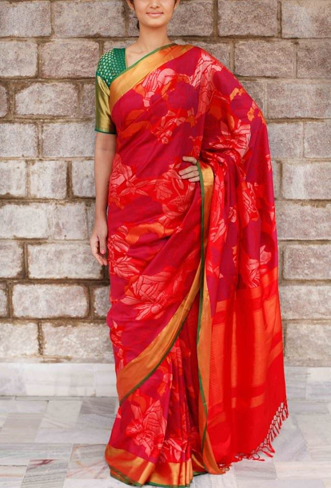 gaurang shah red printed saree