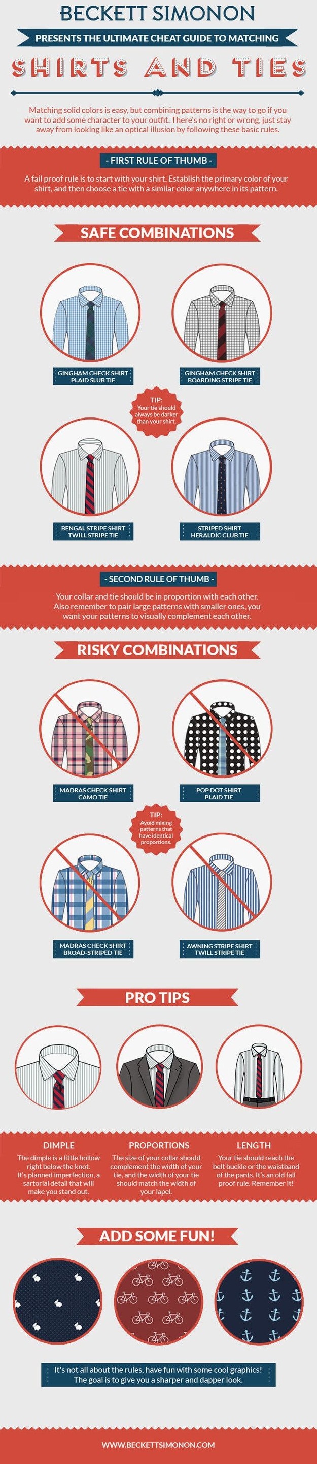 shirts-tie-combinations, shirt and tie infographic