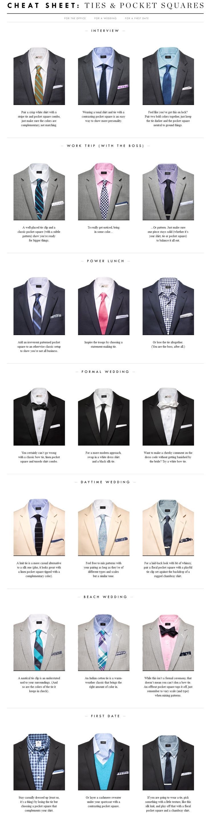 tie and pocket square combination rules, ties and pocket squares cheat sheet