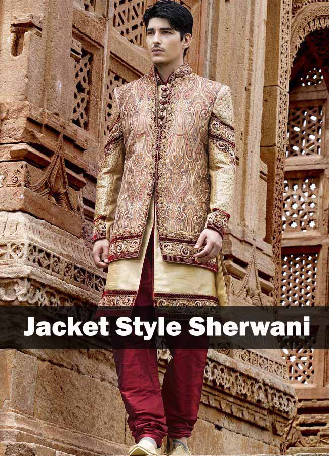 beige maroon jacket style jodhpuri sherwani