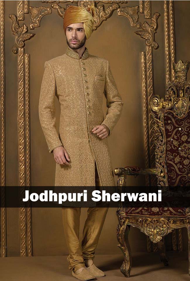 golden pure silk jodhpuri sherwani