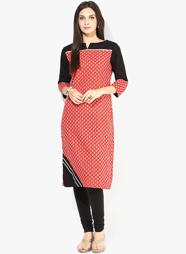 jaipur red black printed kurti, knee length kurtis, printed kurtis, jaipur red printed knee length kurta