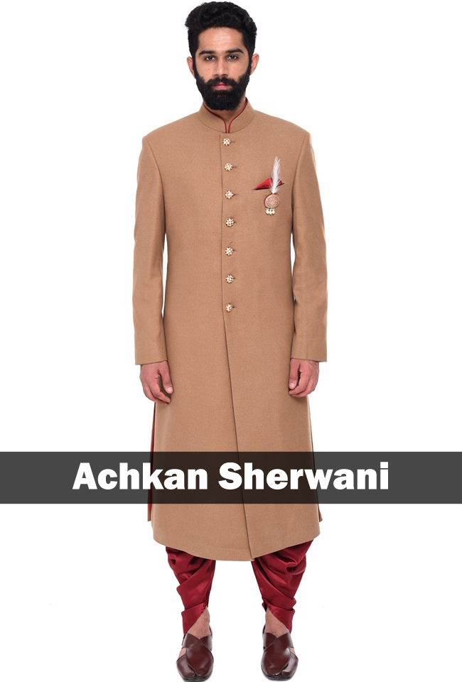 light brown achkan sherwani