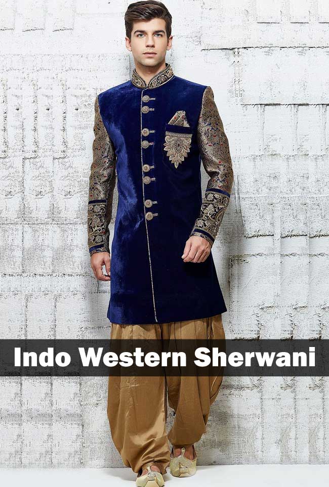navy blue indo western sherwani