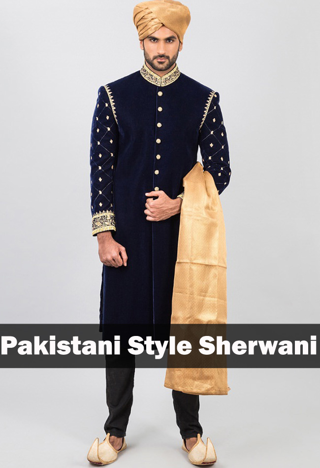 navy blue straight pakistani style sherwani