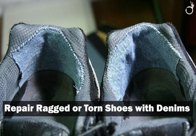 repair ragged shoes with denims, how to repair torn shoes