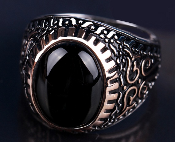 silver plated black agate ring