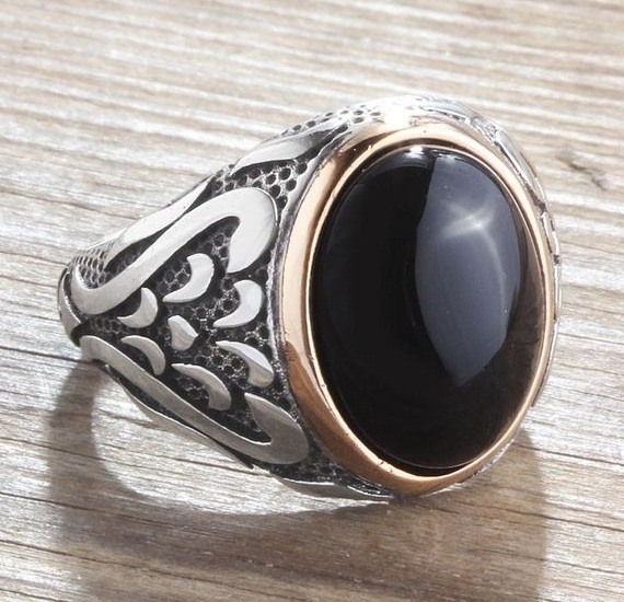 sterling silver black gemstone ring