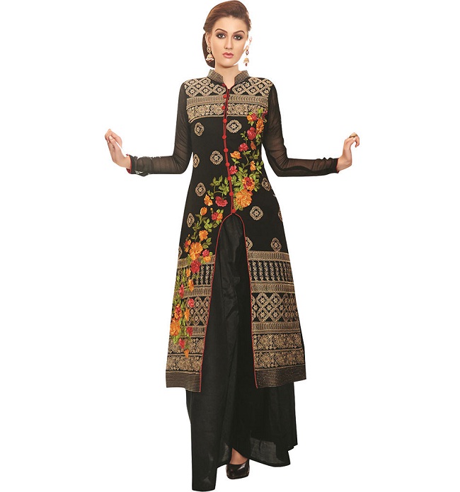 black embroidered front slit kurti