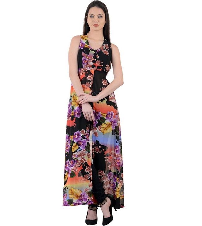 black floral printed front slit kurti