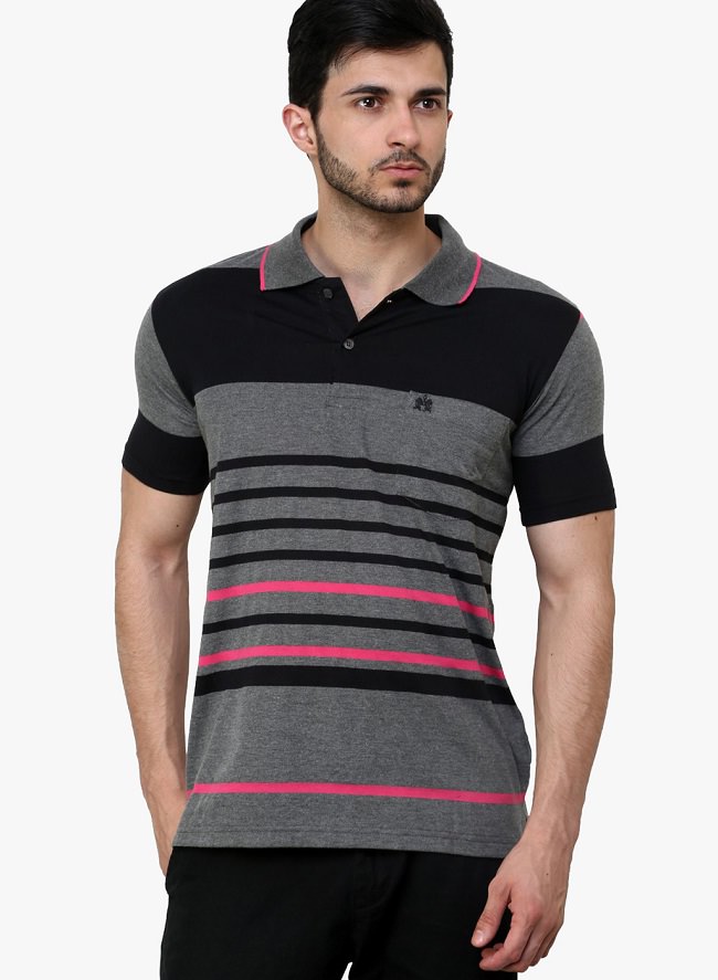 cotton county premium black striped polo t-shirt