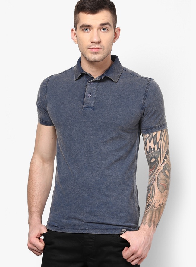 incult navy blue solid polo t-shirt