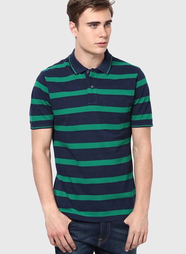 incult navy blue striped polo t-shirt