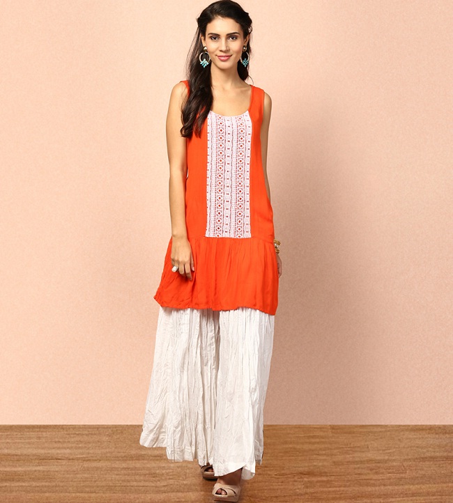 orange kurti with palazzo