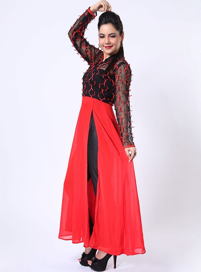 red kurti with front slit