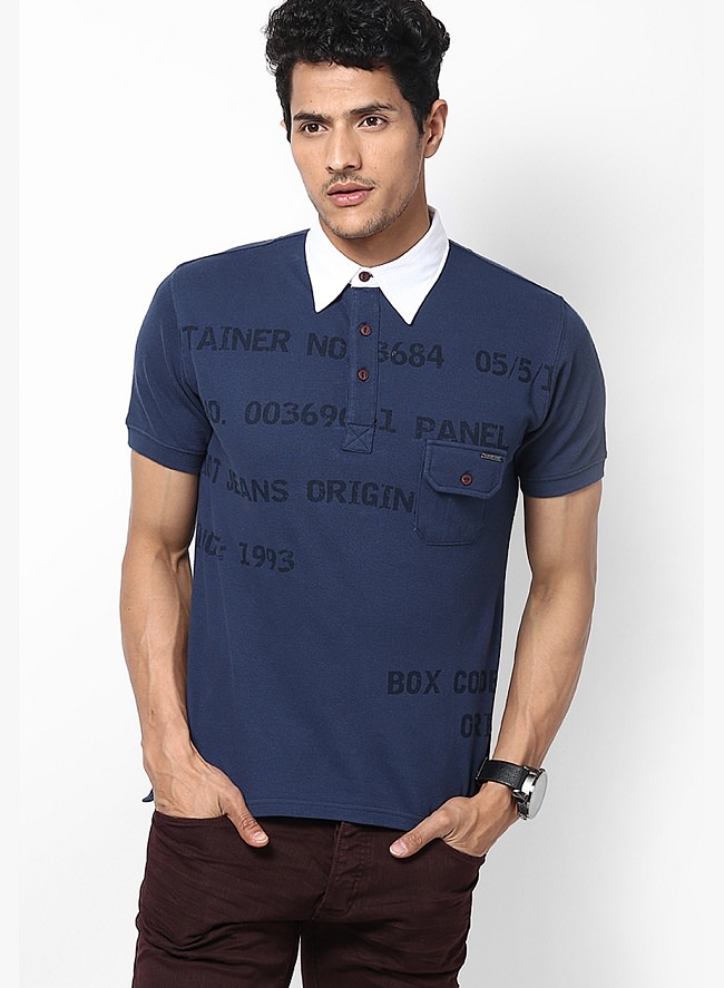 riot jeans blue printed polo t-shirt