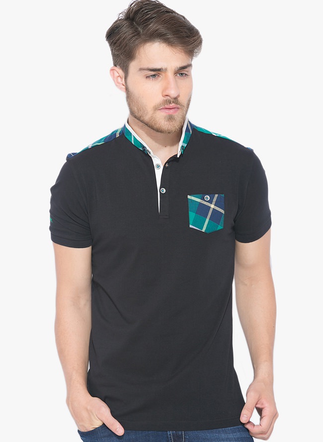 status quo black solid polo t-shirt