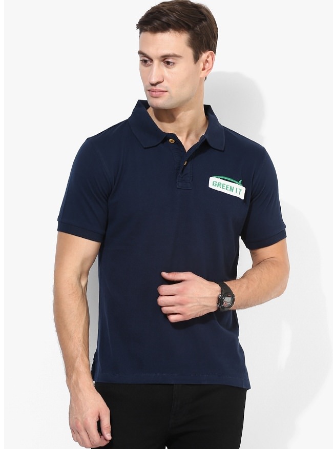 uvw navy blue solid polo t-shirt