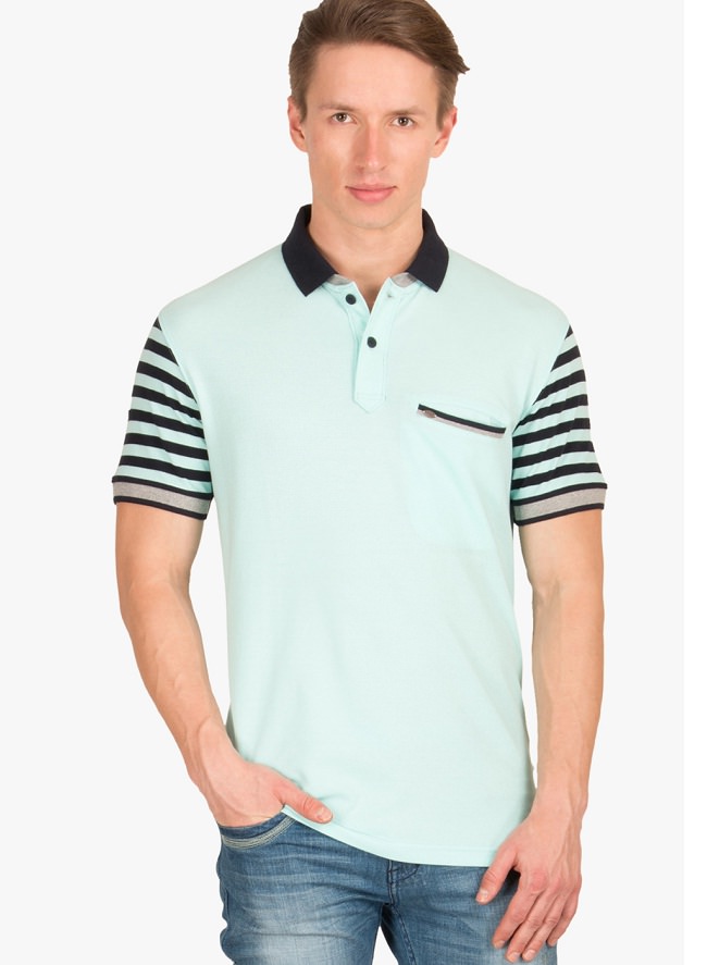 wilkins tuscany light blue striped sleeves polo t-shirt