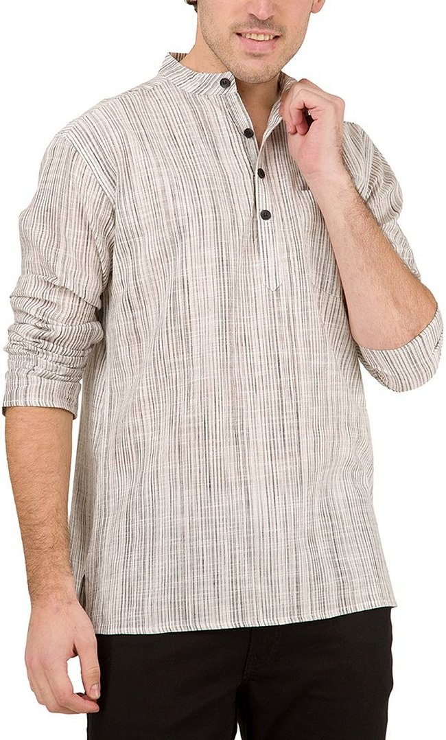 beige striped cotton short kurta