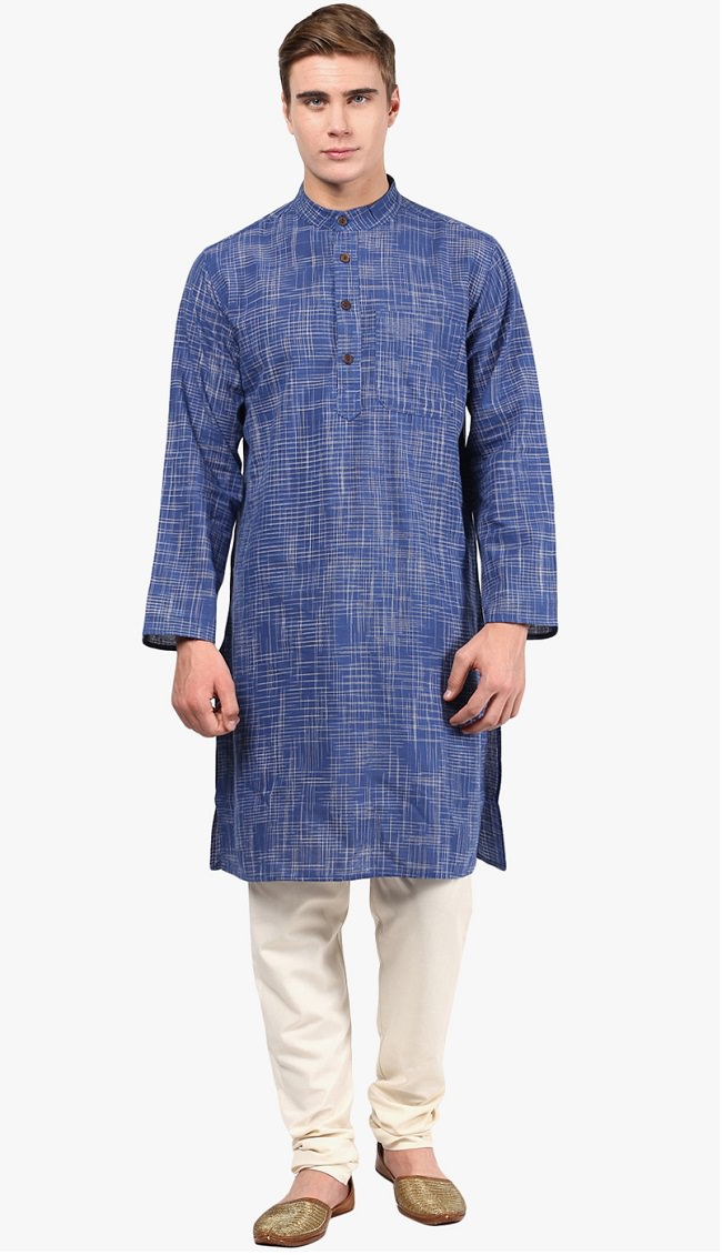 blue cotton printed long kurta