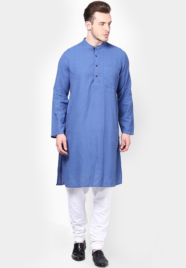 blue cotton solid kurta