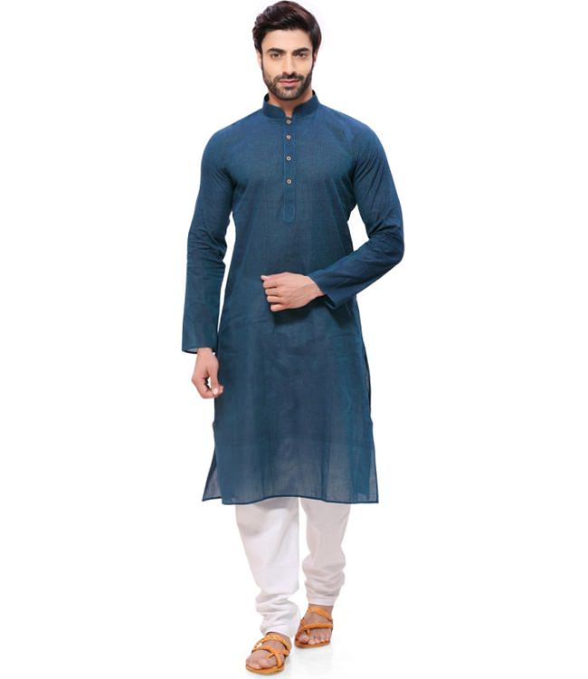 blue cotton solid long kurta