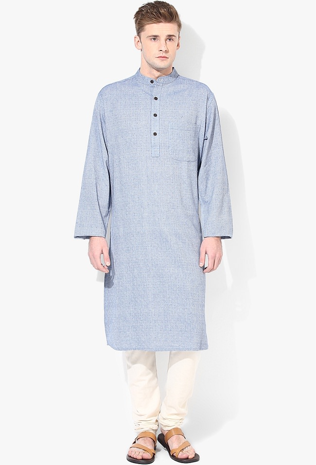 blue solid cotton kurta