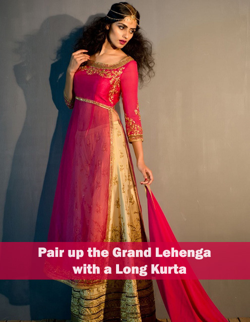 how to wear your wedding lehenga again? pair up the grand lehenga with long kurta