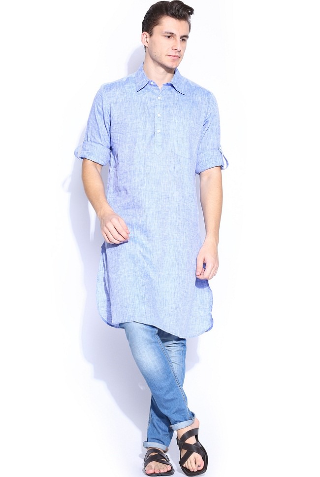 light blue solid linen kurta