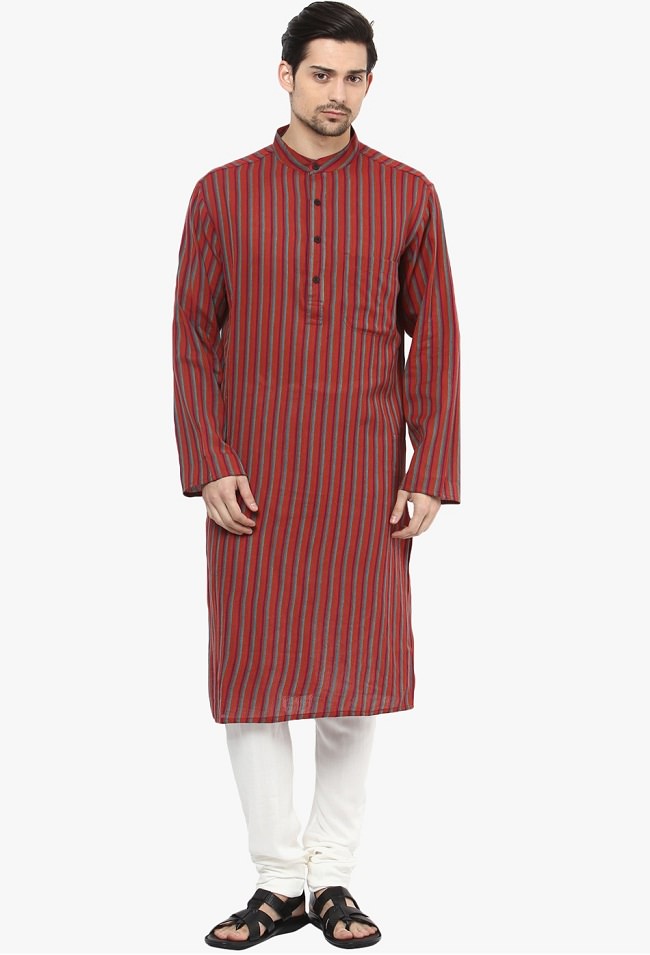 maroon striped cotton kurta