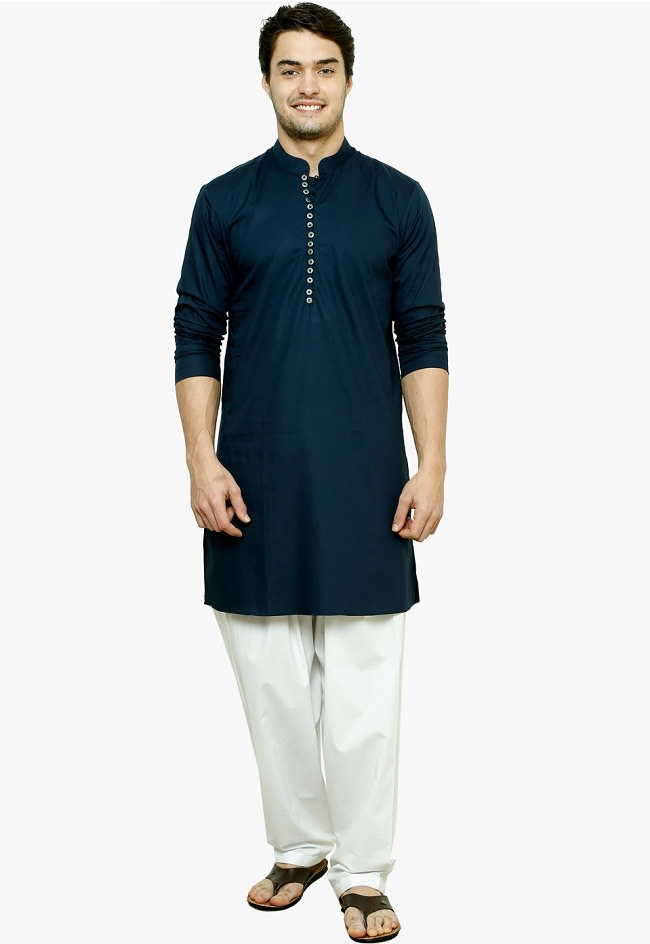 navy blue solid short cotton kurta