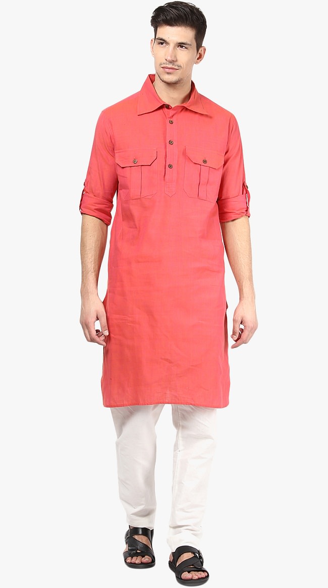 pink solid long cotton kurta